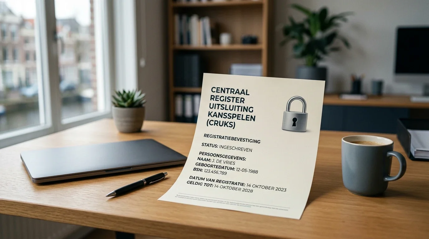 Conceptuele illustratie van het Cruks-register en een casino zonder Nederlandse vergunning