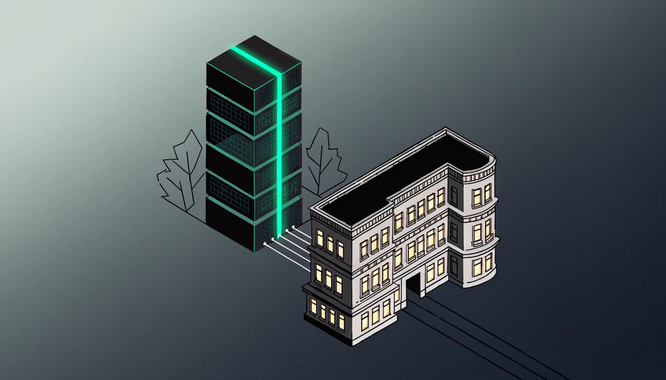 Isometrische illustratie van een spelprovider en een casino als twee aparte partijen